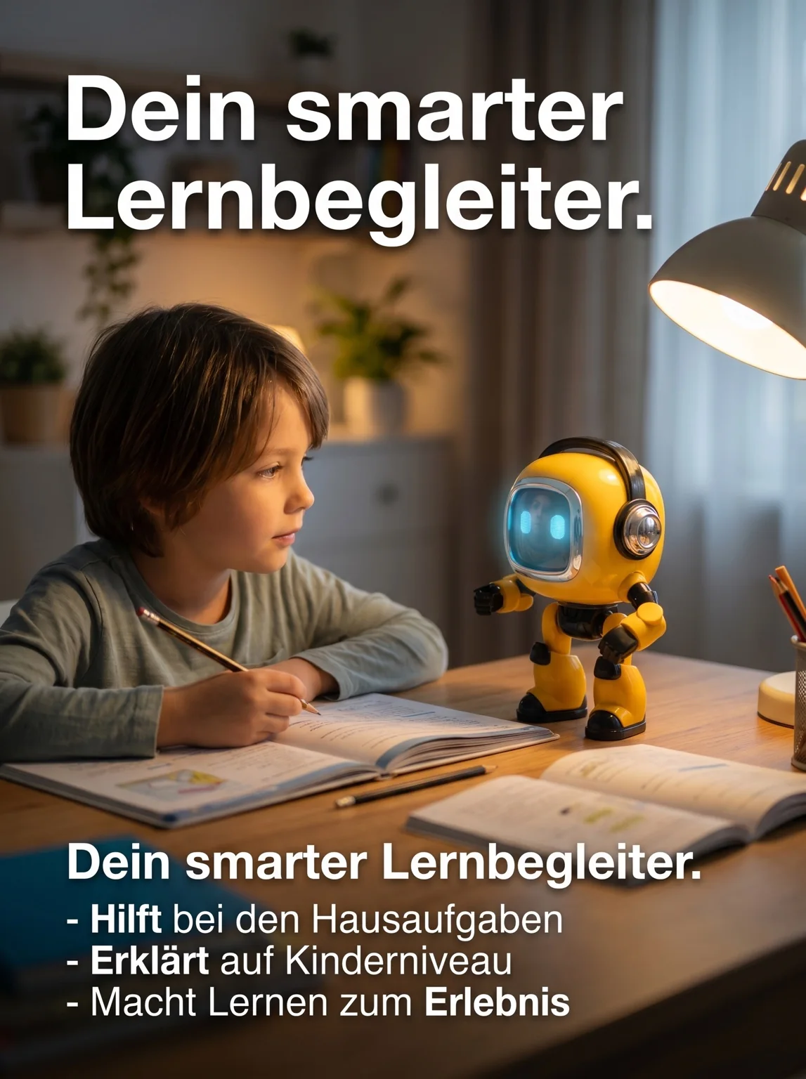 Ein Kind spielt konzentriert mit Cosmo im Wohnzimmer, während ein Elternteil entspannt liest